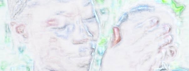 Mothers blessing: pale, almost white relief of a mother's face pressed to a child's