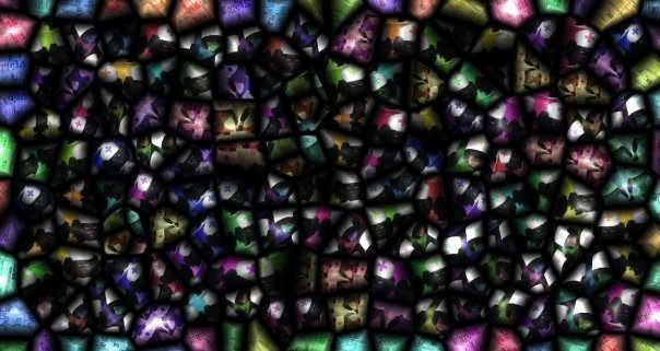 Crossing borders: a dark mosaic of glowing coloured cells, like stained glass
